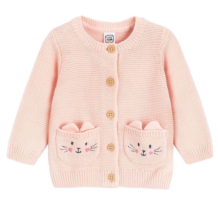 Pink button down jacket with bunnies on the side pockets