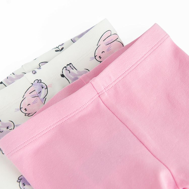 White and pink leggings with bunnies print