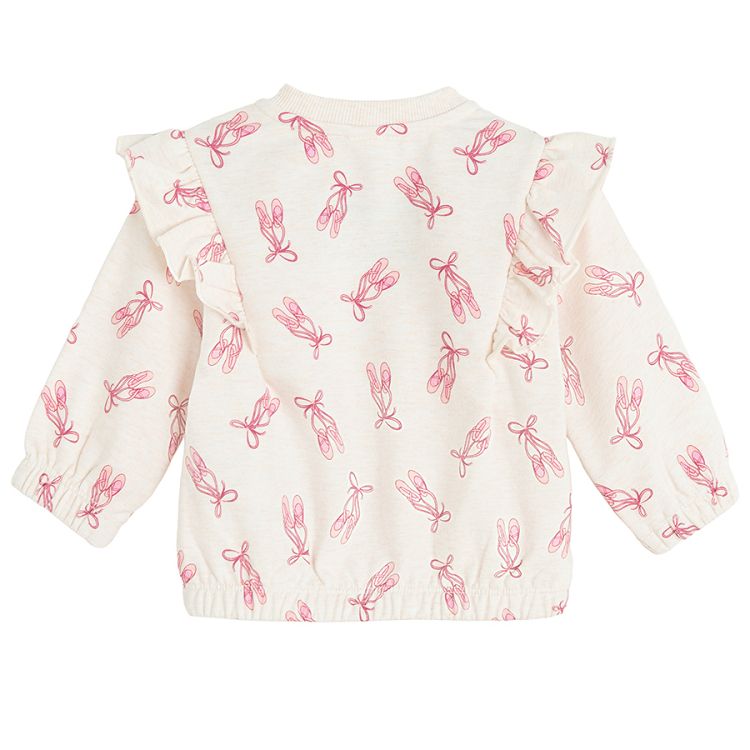 Ecru zip through sweatshirt with ballet shoes print