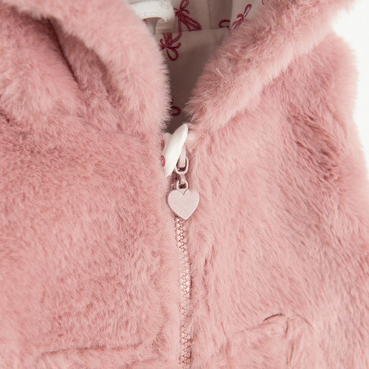 Pink faux fur hooded vest with ears