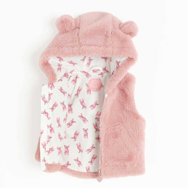 Pink faux fur hooded vest with ears