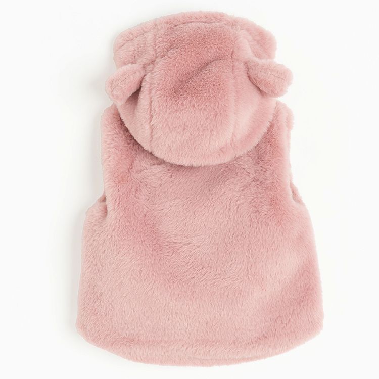 Pink faux fur hooded vest with ears