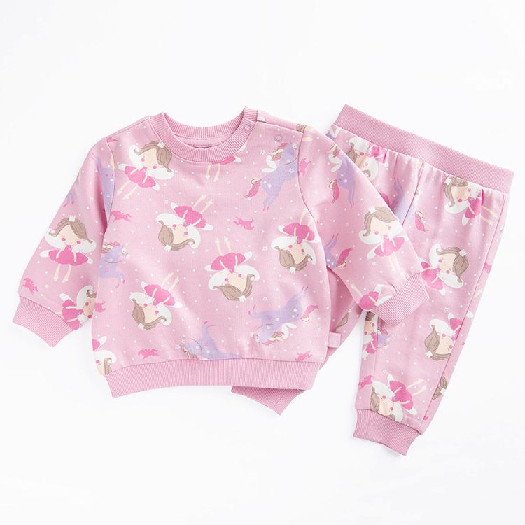 Pink sweats set with princesses print- 2 piece