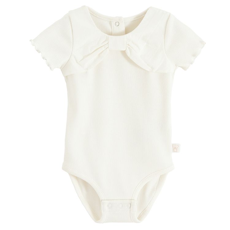 Ecru short sleeve bodysuit with bow