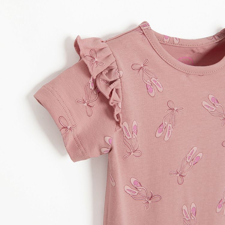 Dark pink short sleeve bodysuit with ballet shoes print