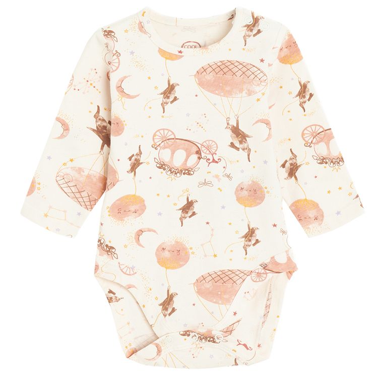 White long sleeve bodysuit with carriages print