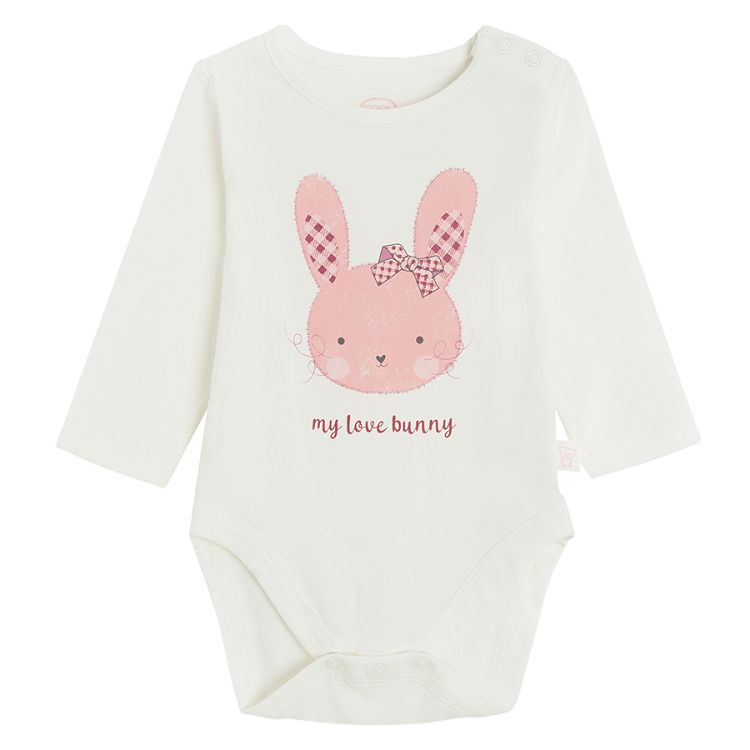 Ecru long sleeve bodysuit with bunny print