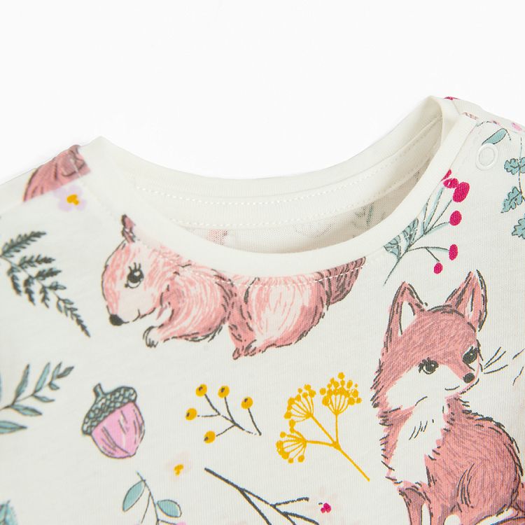 Ecru blouse with forest animals print