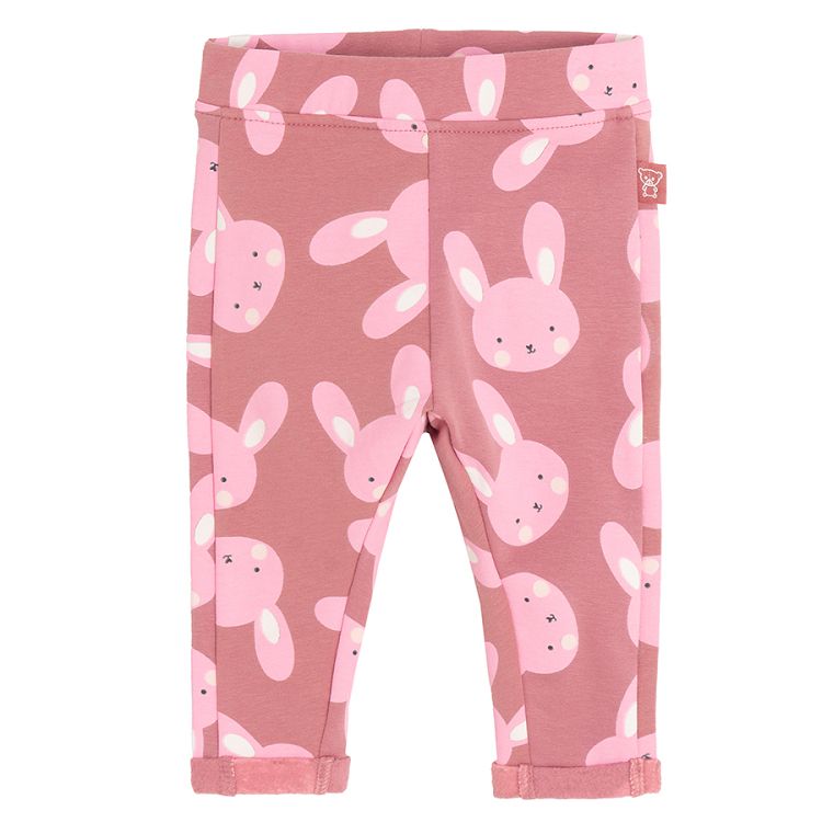 Warm pink jeggings with bunnies print