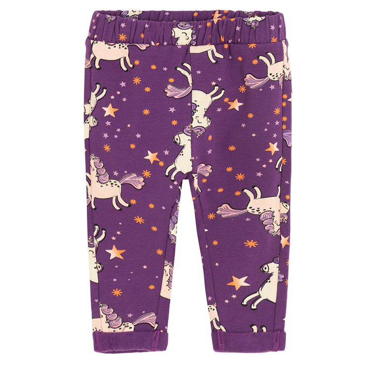 Purple jeggings with unicorn print