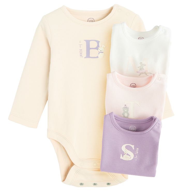 Pastel color long sleeve bodysuits- 4 pack