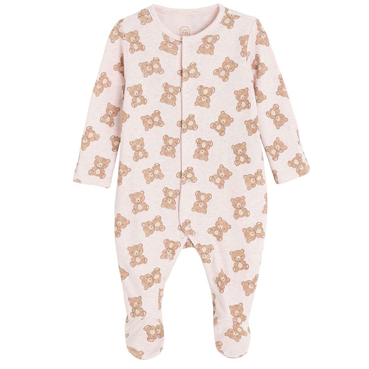 Pink with bears print and brown footed overalls with side buttons- 2 pack