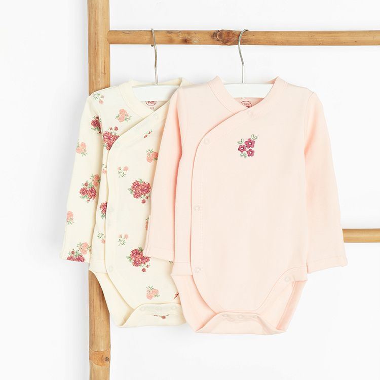 Floral and pink wrap long sleeve bodysuits- 2 pack