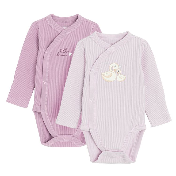 Purple and violet wrap long sleeve bodysuits with ducks print