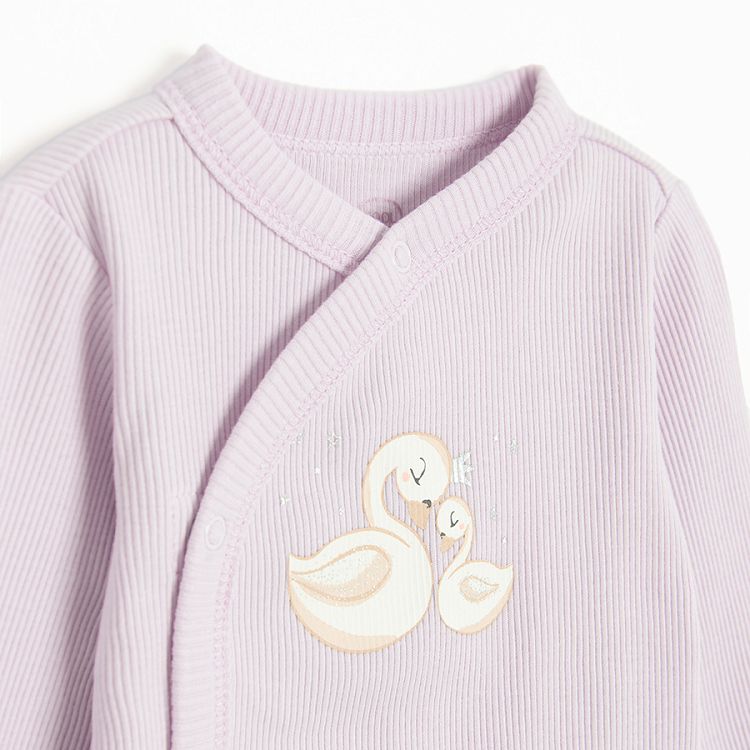 Purple and violet wrap long sleeve bodysuits with ducks print