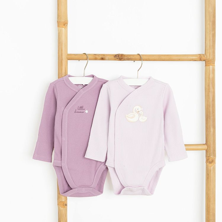 Purple and violet wrap long sleeve bodysuits with ducks print