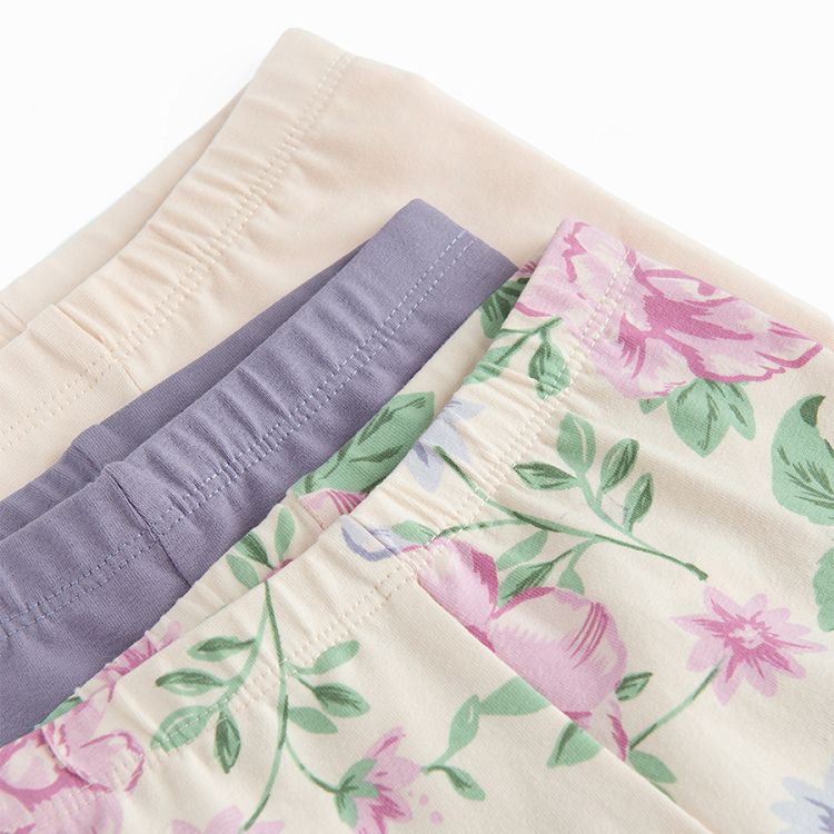 Floral, pink and purple leggings- 3 pack