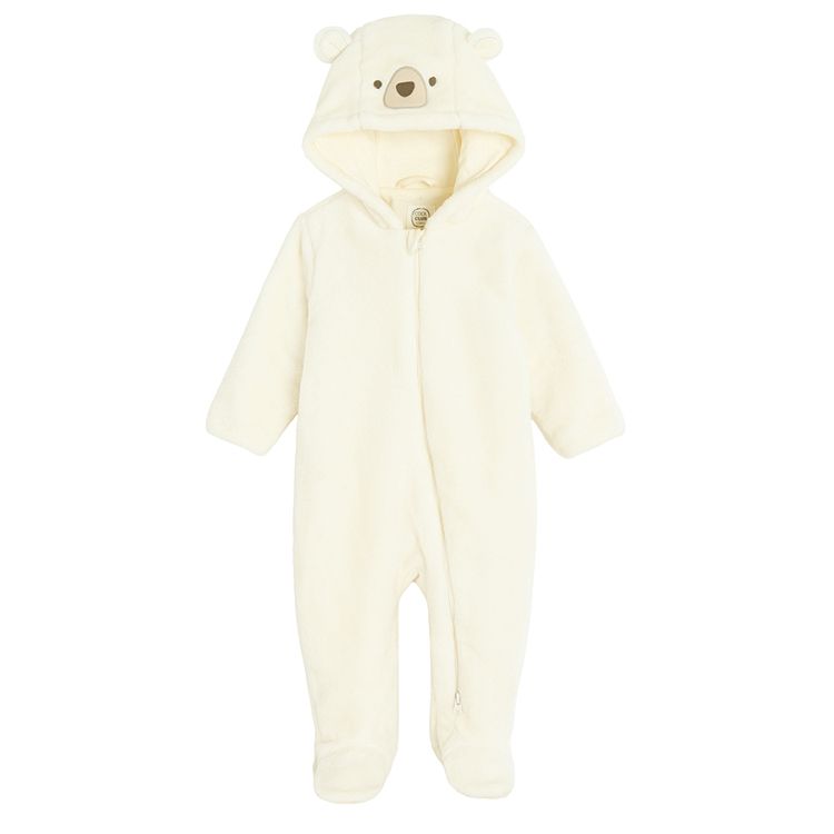 White footed hooded overall with side zipper