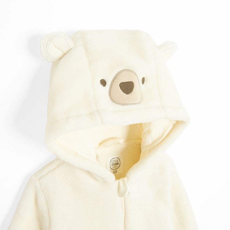 White footed hooded overall with side zipper