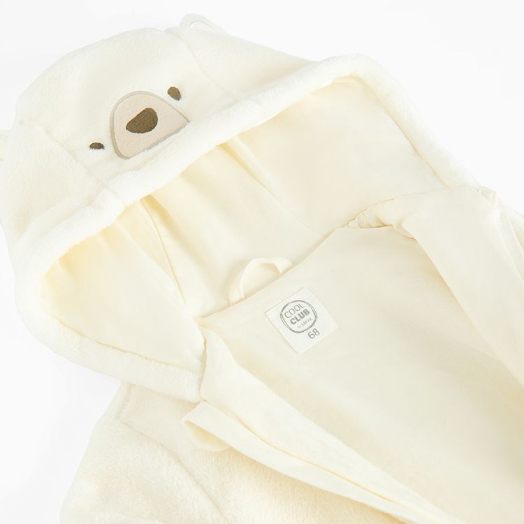 White footed hooded overall with side zipper