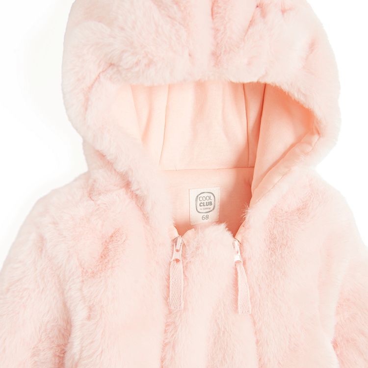 Pink hooded pramsuit with two side zippers