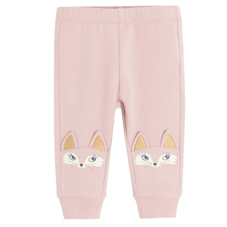 Pink with forest animals and violet with fox print jogging pants- 2 pack