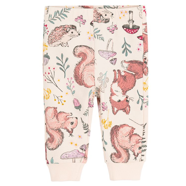 Pink with forest animals and violet with fox print jogging pants- 2 pack