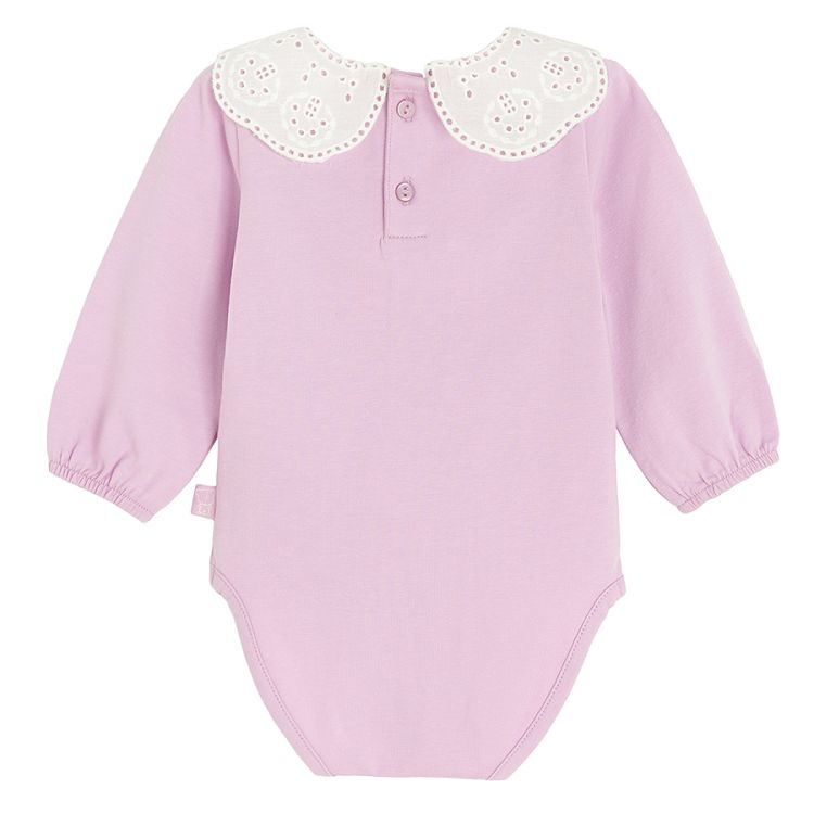 Violet ling sleeve bodysuit with white collar