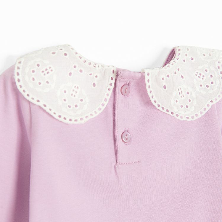 Violet ling sleeve bodysuit with white collar