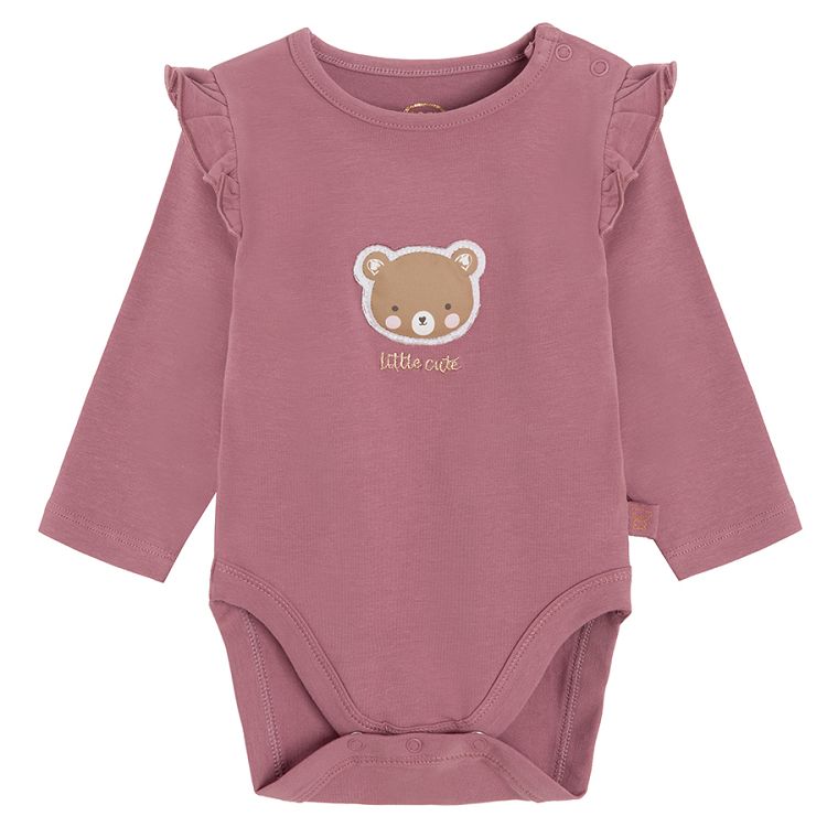 Warm pink and ecru with bears print long sleeve bodysuits - 2 pack