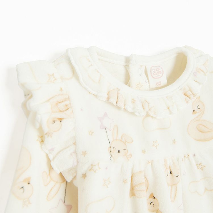 Ecru footed overall with small animals print