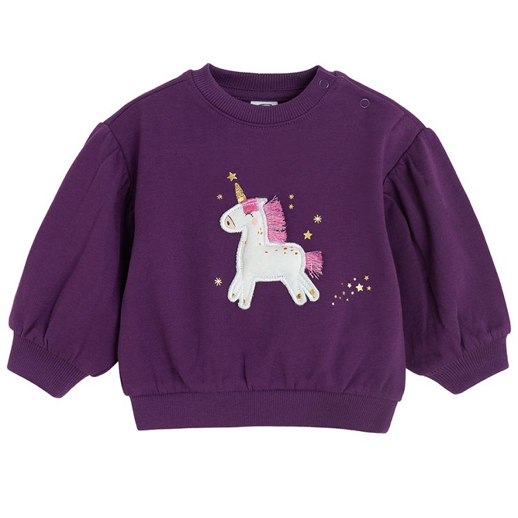 Purple sweatshirt with unicorn print