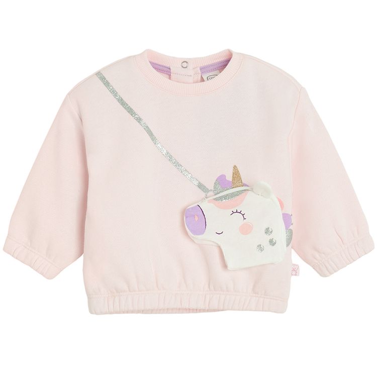 Pink sweatshirt with unicorn cross belt and colorful leggings set