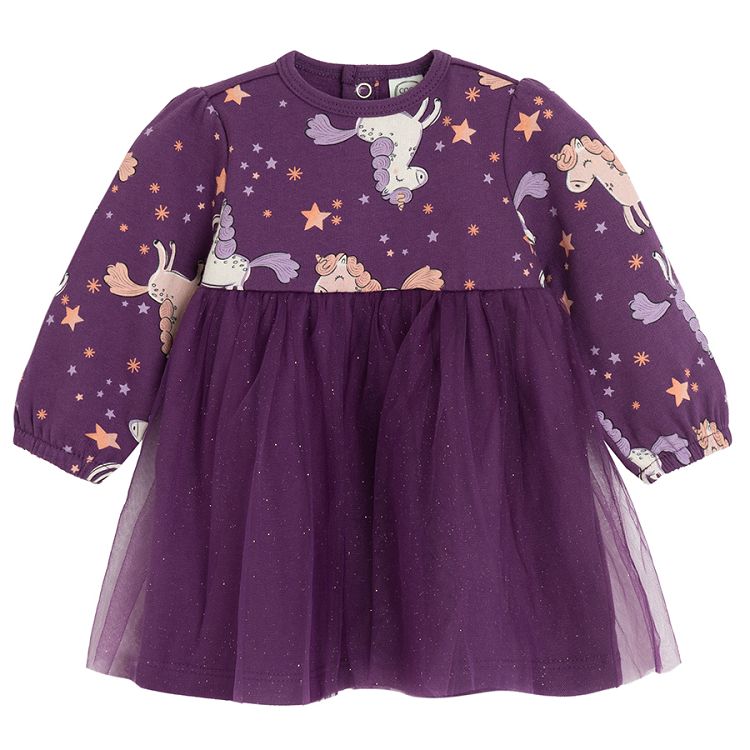 Purple classic tull long dress with unicorn print