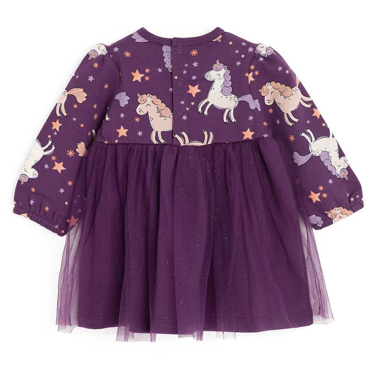 Purple classic tull long dress with unicorn print