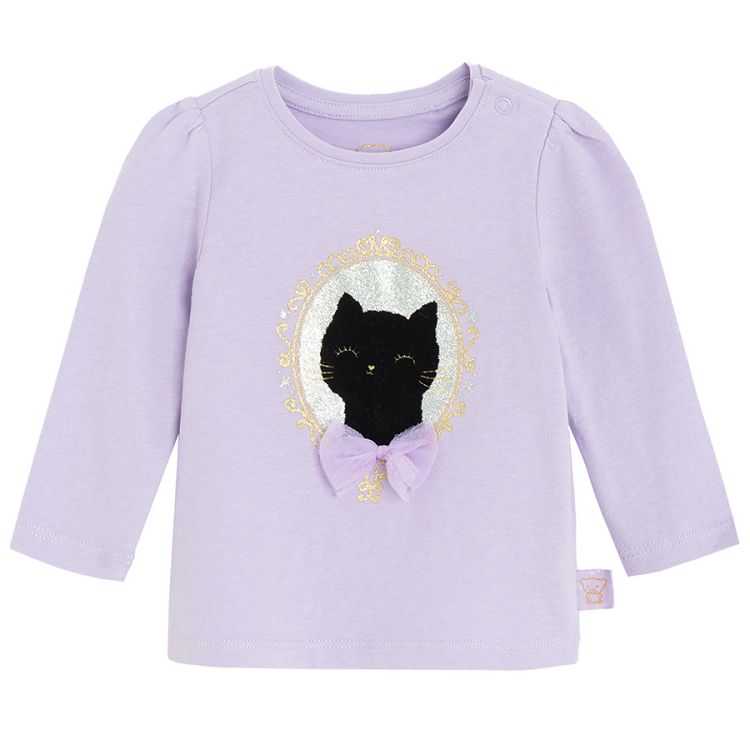 Violet blouse with Halloween black cat print