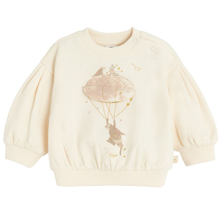 White sweatshirt with bunny and airballoon print