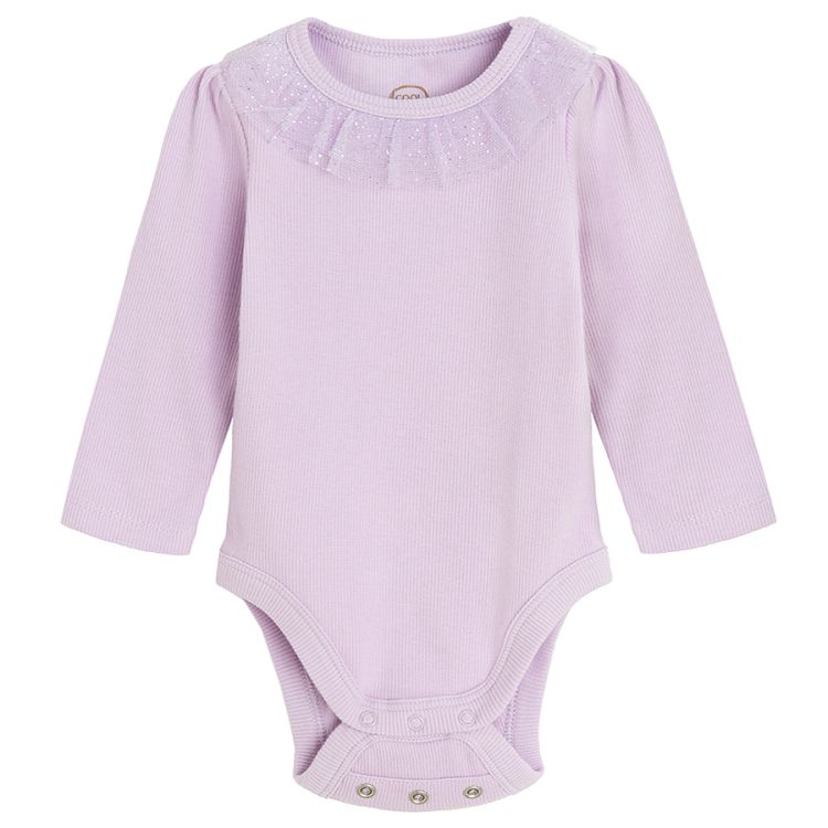 Violet long sleeve bodysuit with tulle collar