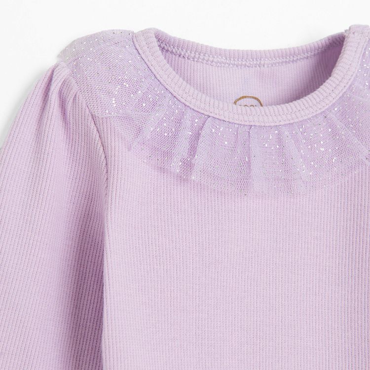 Violet long sleeve bodysuit with tulle collar