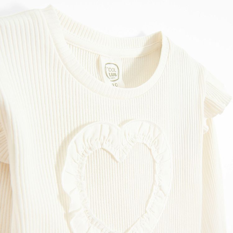 White long sleeve blouse with heart print