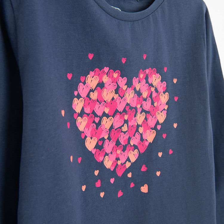 Blue long sleeve blouse with heart print