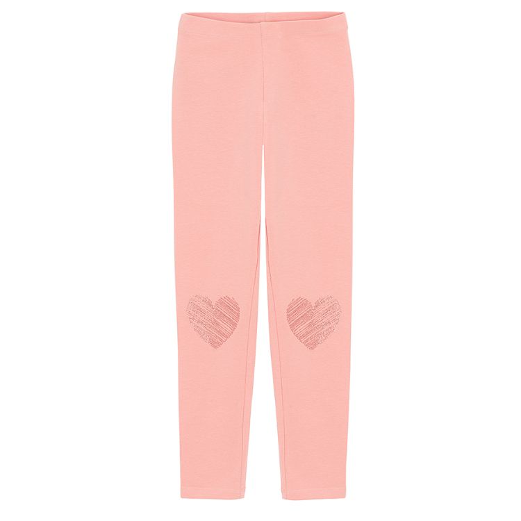 Pink leggings with hearts on the knees print