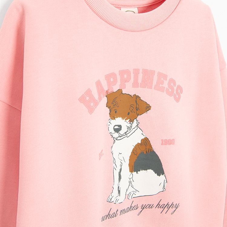 Pink sweatshirt with puppy Happiness print