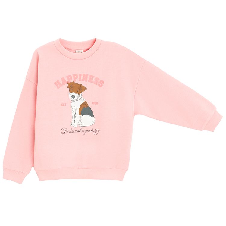 Pink sweatshirt with puppy Happiness print