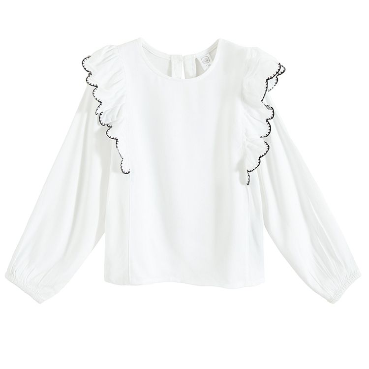 White long sleeve blouse with ruffles