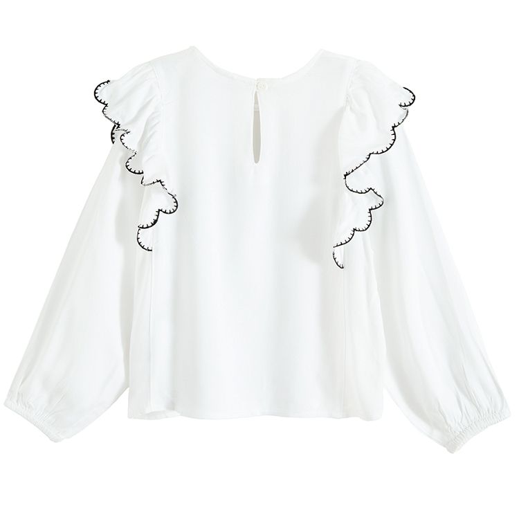 White long sleeve blouse with ruffles