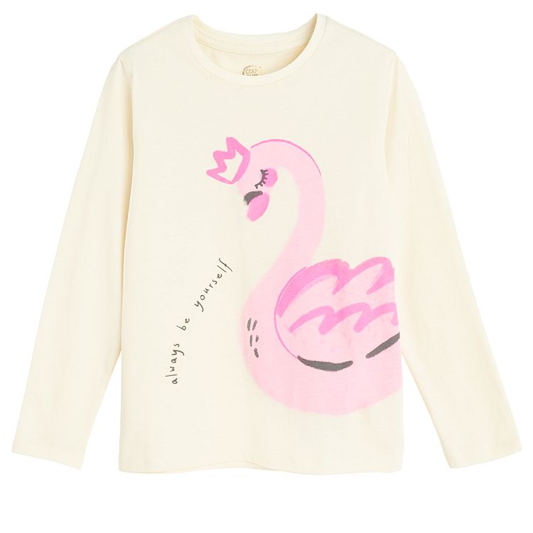 White long sleeve blouse with swan print