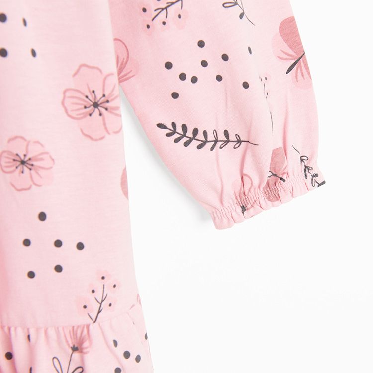 Pink with flowers long sleeve dress