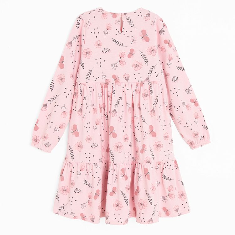 Pink with flowers long sleeve dress