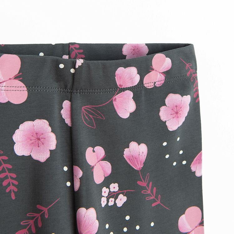 Grey with pink flowers print jeggings